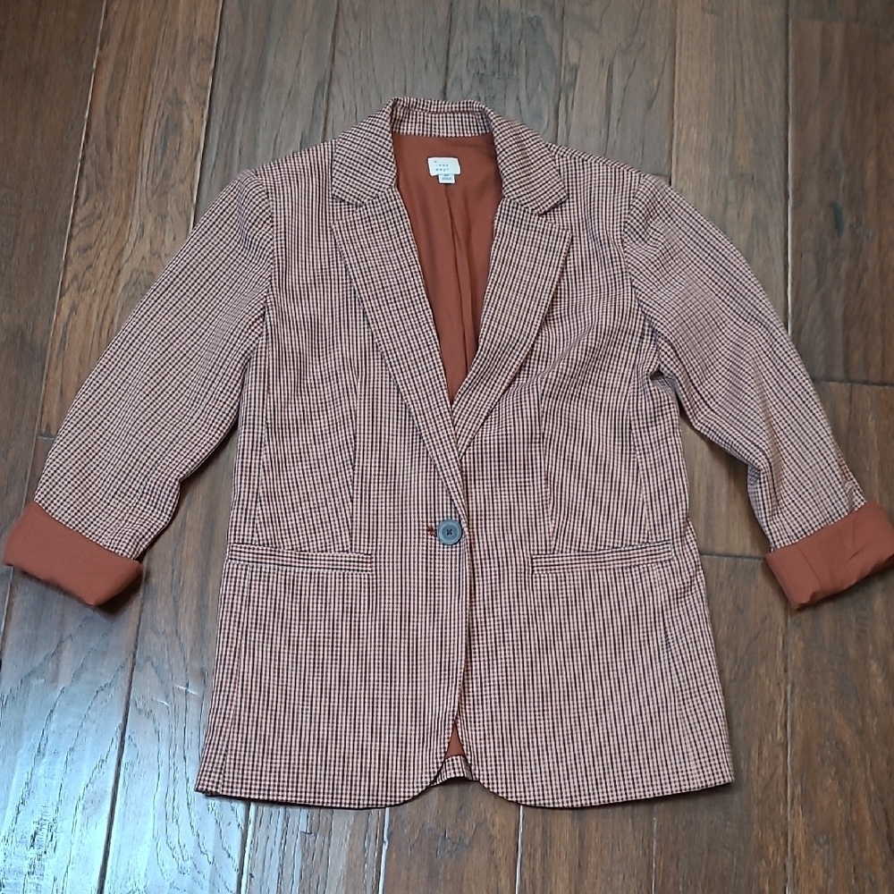 A New Day Brown Checkered Plaid Lined Blazer size XS
